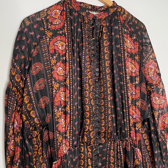 Zara Size M Black/Red Mini Bohemian Drop Waist Print Dress 8809/077 - Picture 6 of 8